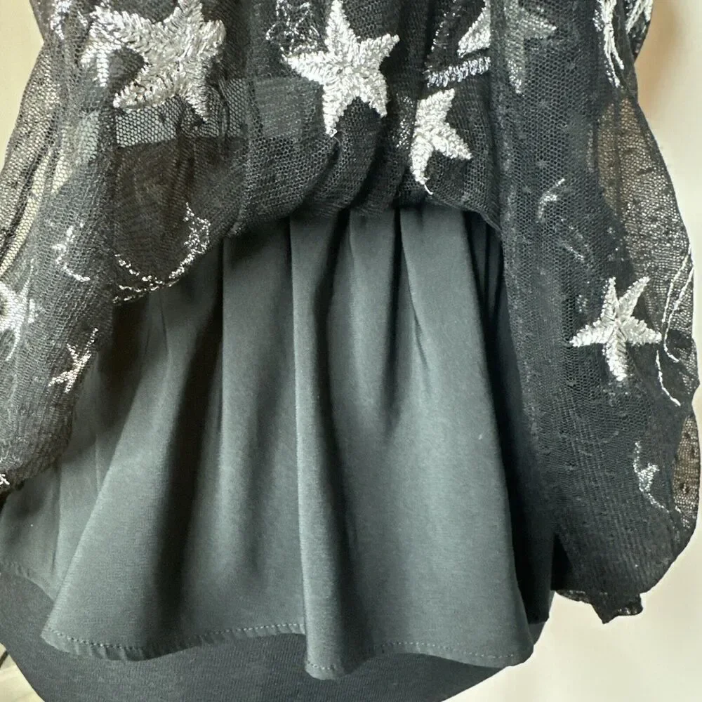 Vintage Express Embroidered Star Black Peplum VNeck Sheer Tank Rhinestones Sz 4 - Picture 10 of 13
